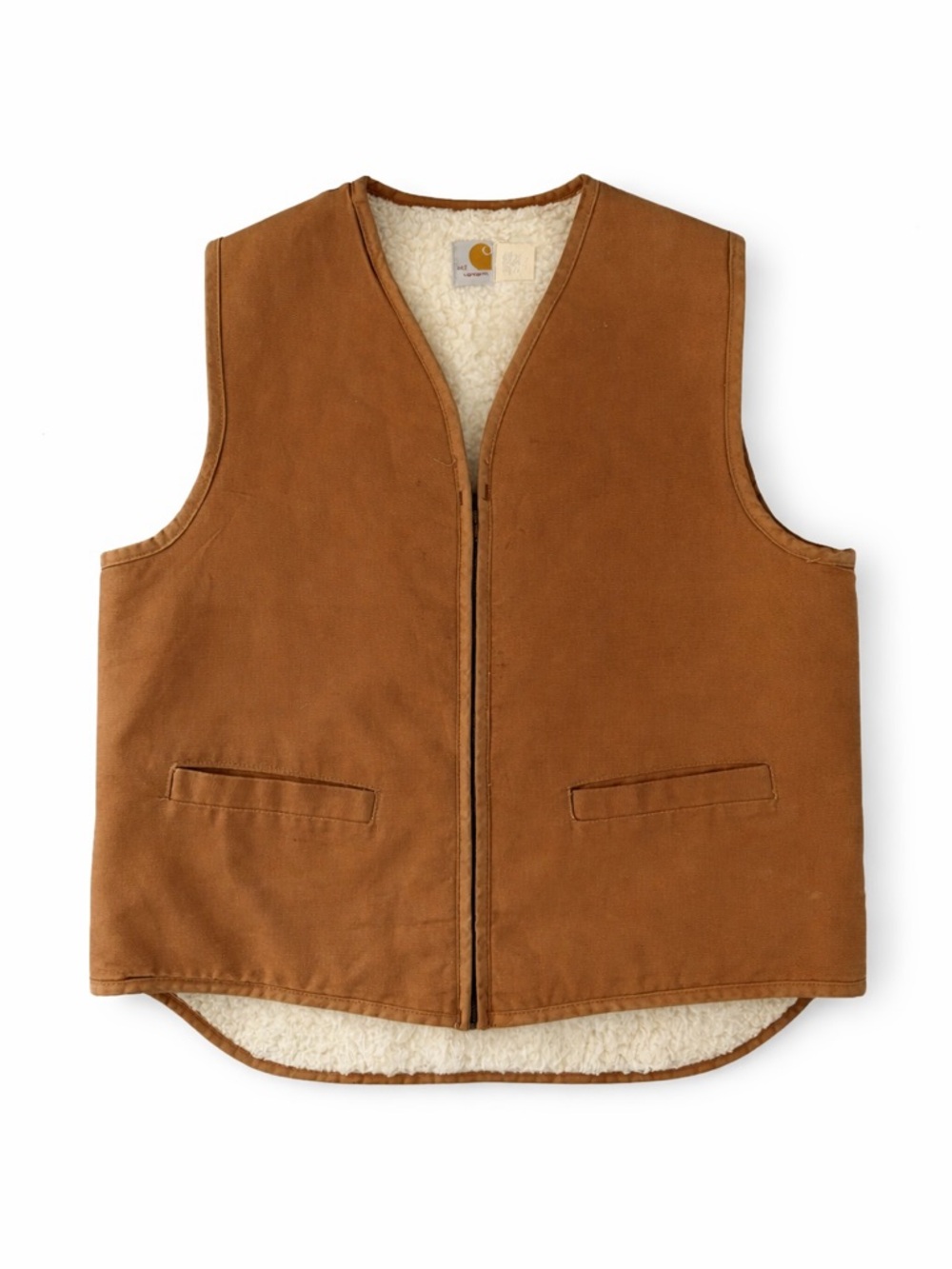 Vintage Carhartt Sherpa Lined Duck Brown Vest Made in USA Mens XL Tall